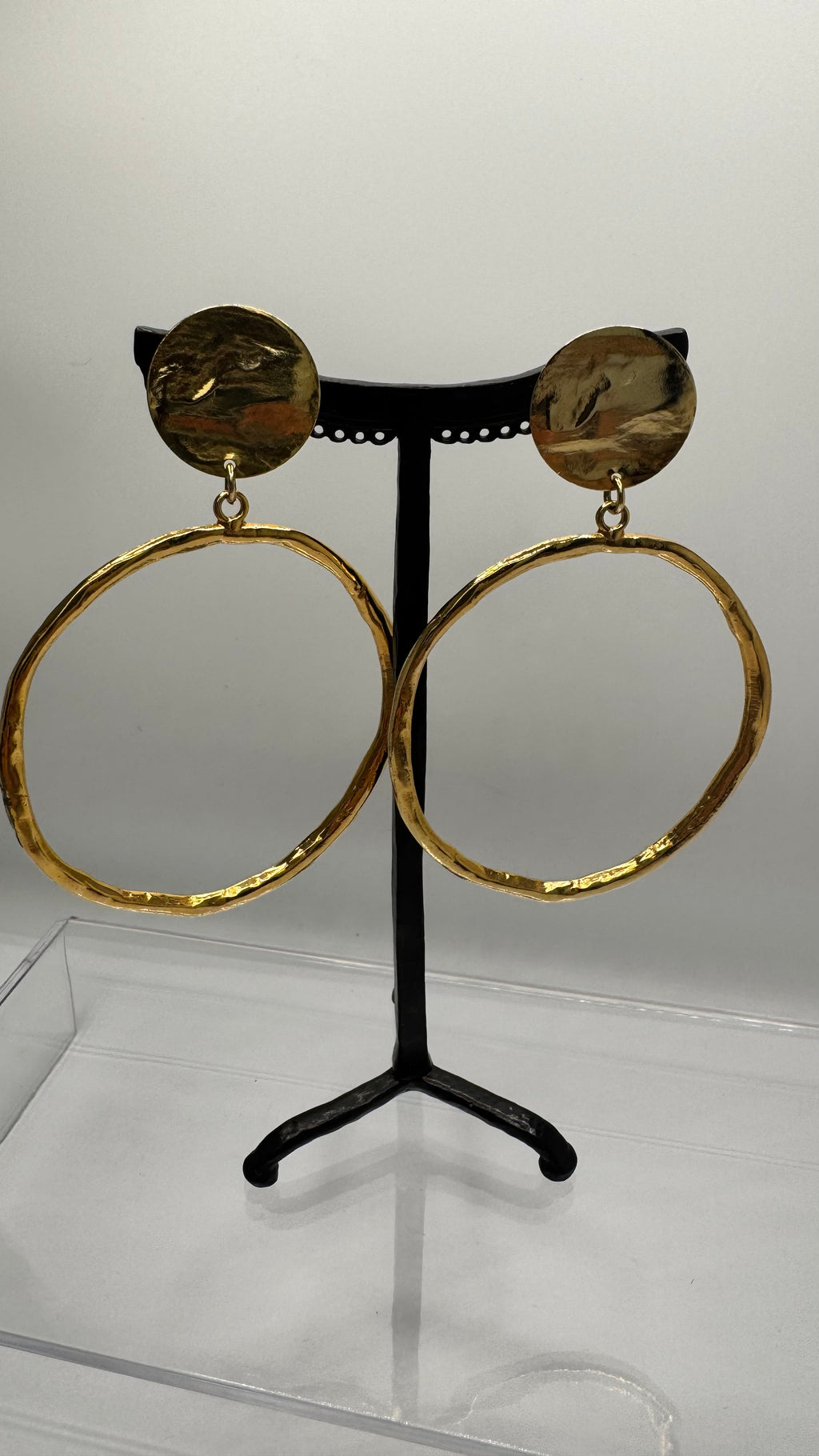 Créoles à clips, or jaune rhodié, grande taille, léger