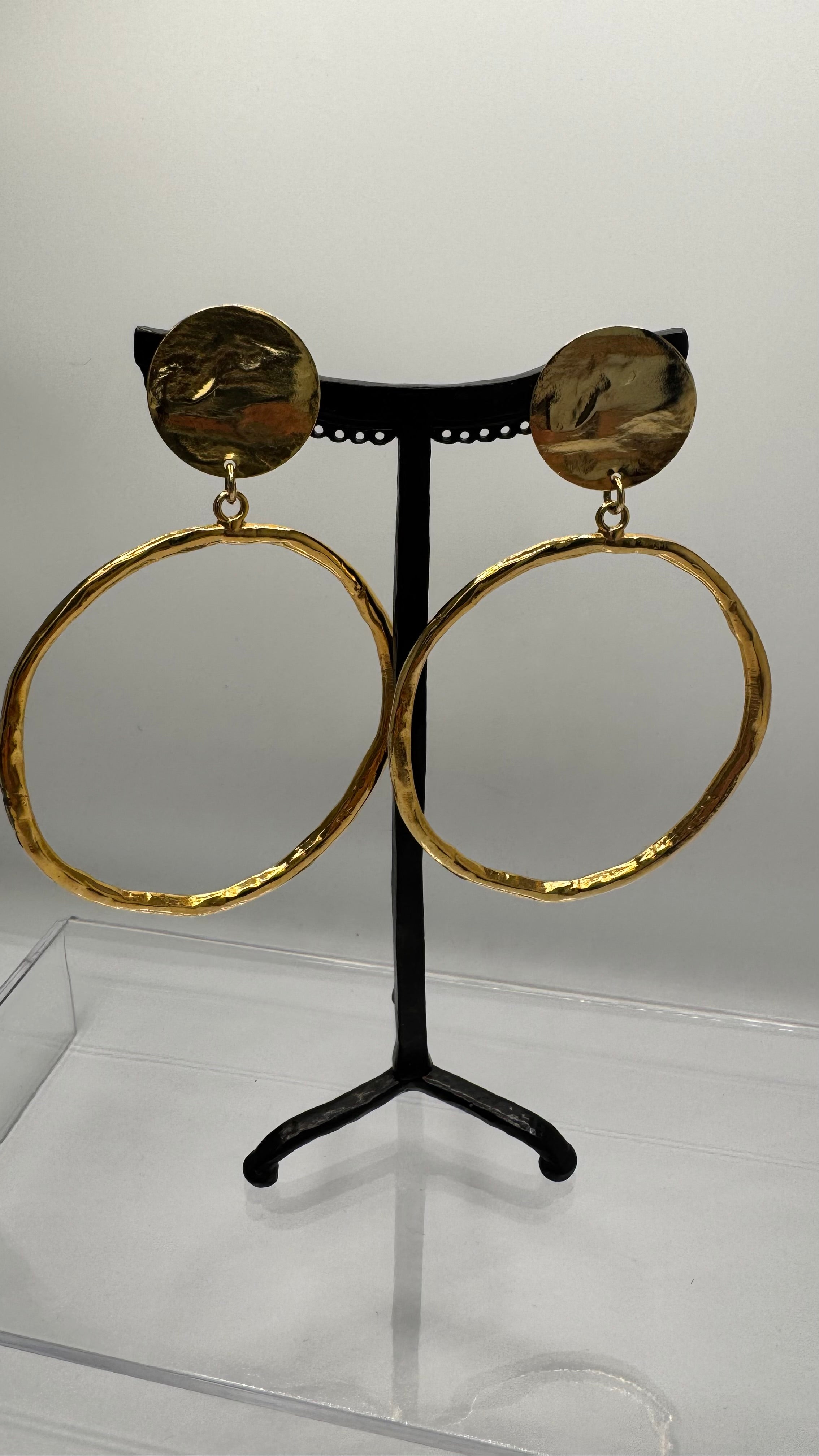 Créoles à clips, or jaune rhodié, grande taille, léger