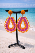 Boucles d’oreilles à clous, perles orange et fushia, taille moyenne