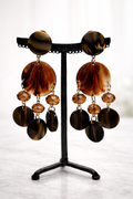 Boucles d’oreilles à clips, résine, cristal et acétate de cellulose Onyx, taille moyenne, légère