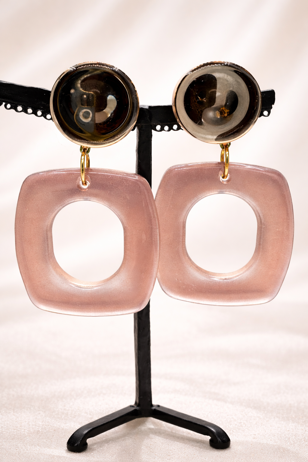 Boucles d’oreilles à clips, cabochon miroir, taille moyenne, légère